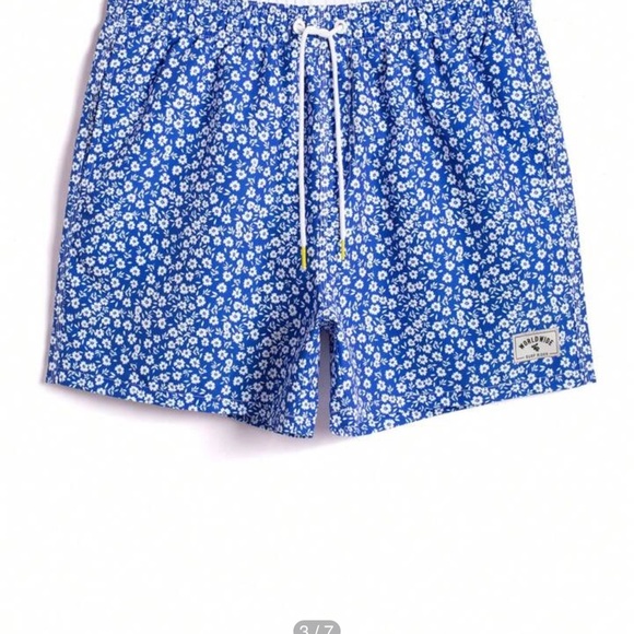 Men’s Blue & White Patterned Swim Trunks w/ Elastic Waistband Drawstring Size L - Picture 3 of 15